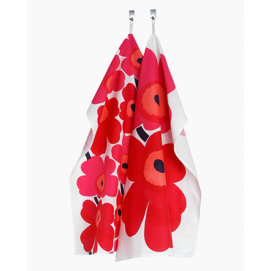 Torchon Marimekko Unikko rouge par deux pièces