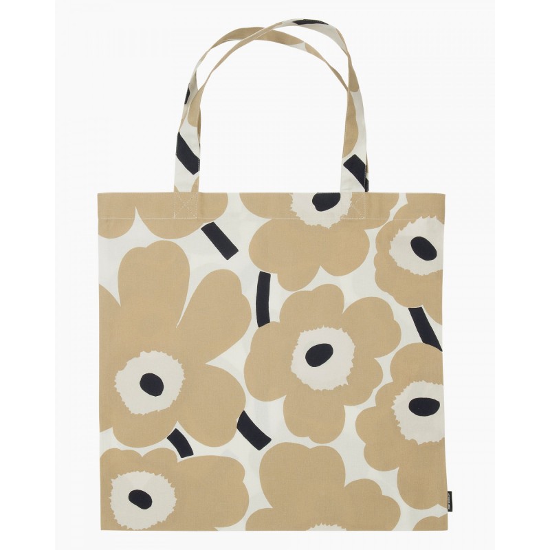 Marimekko Tote bag Pieni Unikko in fresh beige, dark blue and white color combination Marimekko Tote bag Pieni Unikko in fresh beige, dark blue and white color combination