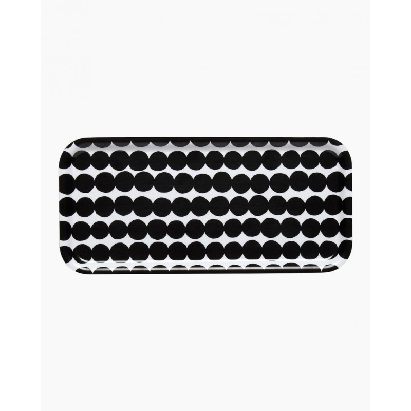 Plateau Marimekko Räsymatto, noir, blanc, plateau en bois, plateau rectanculaire, finnovashop