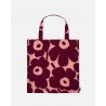 Sac Marimekko UNIKKO en coton 44 x 43 cm, beau et pratique en coloris de rose et bordeaux.