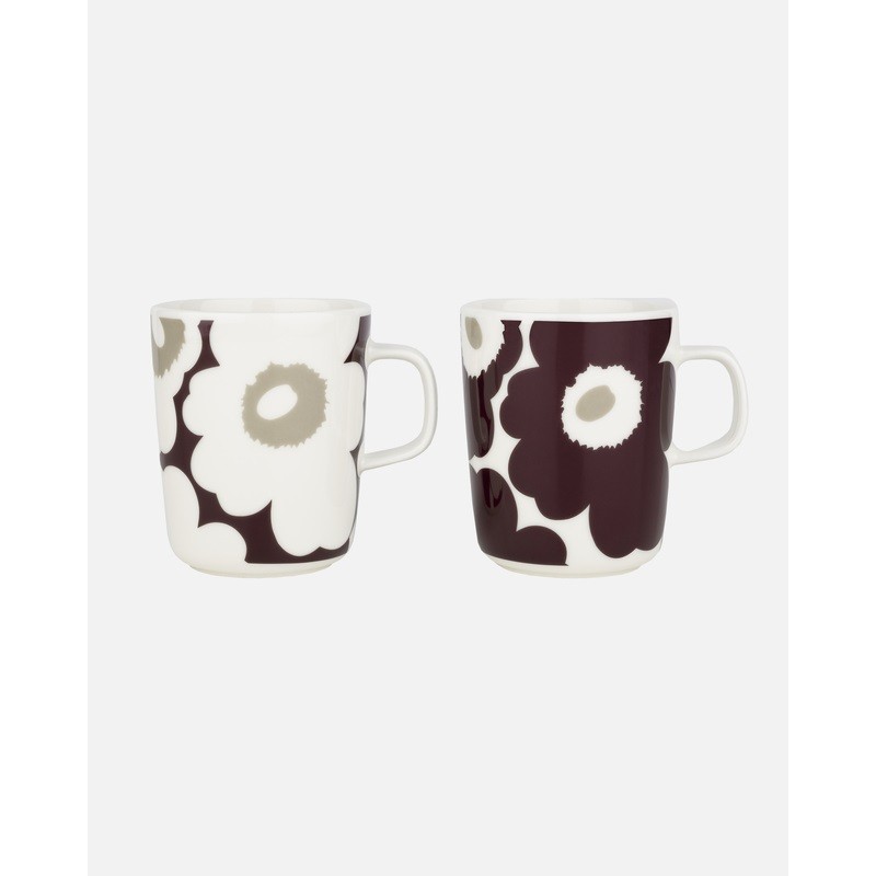 Set de deux mugs Unikko, Marimekko en bordeaux et blanc. Série limité. Set de deux mugs Unikko, Marimekko en bordeaux et blanc. Série limité.
