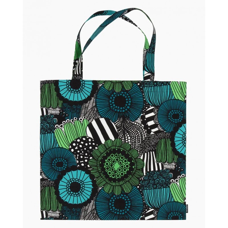 Tote bag Marimekko Siirtolapuutarha vert, bleu canard, noir 44 x 43 cm.