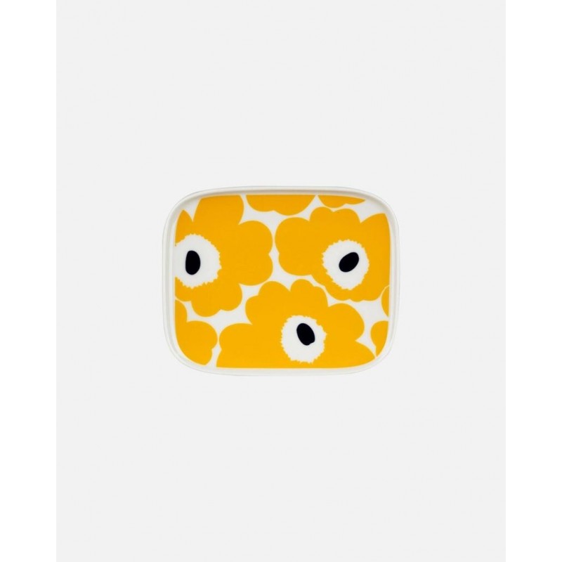 Assiette rectangulaire Unikko jaune, 15x12 cm, Marimekko. Assiette rectangulaire Unikko jaune, 15x12 cm, Marimekko.