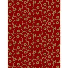 Tissu Marimekko Pieni Unikko rouge sur un fond brun en coton