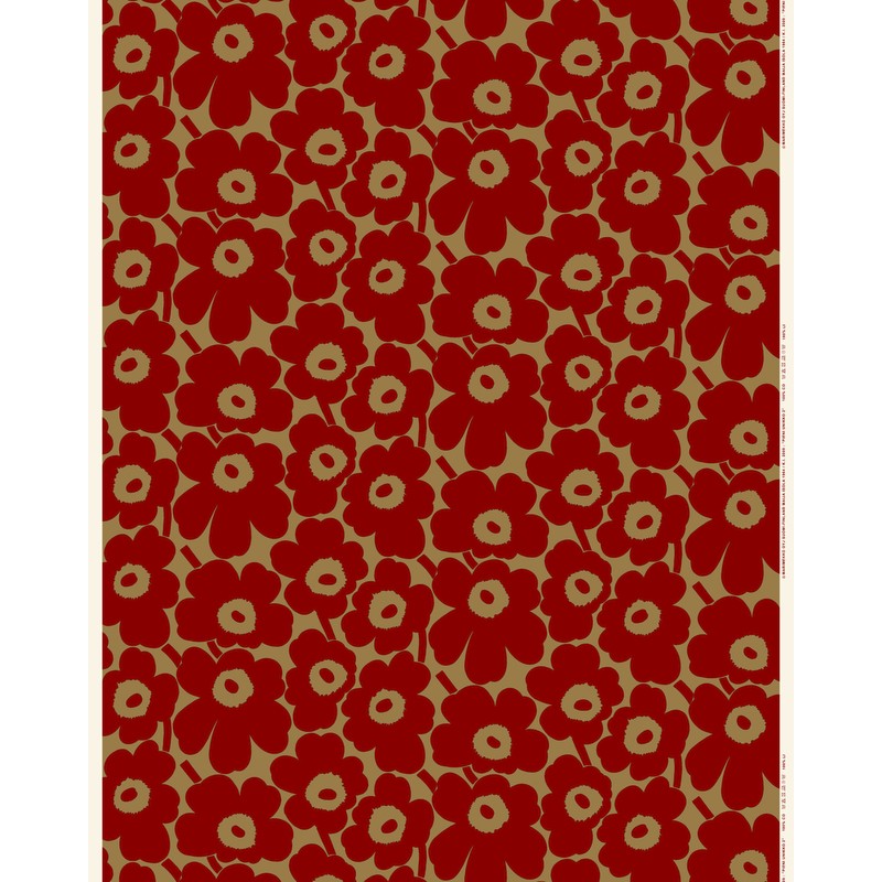 Tissu Marimekko Pieni Unikko rouge sur un fond brun en coton