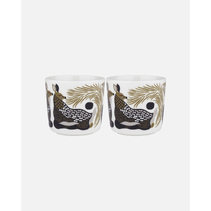 Set de deux tasses sans anse en grès blanc Peura (cerf) de la marque finlandaise Marimekko Set de deux tasses sans anse en grès blanc Peura (cerf) de la marque finlandaise Marimekko
