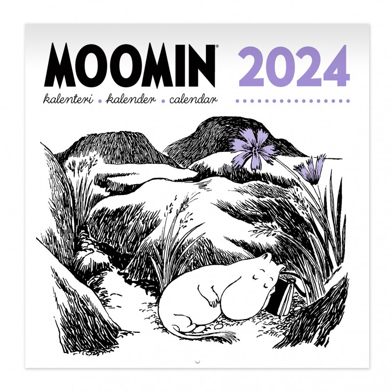 Calendrier mural MOOMIN 2024 en dimensions de 30 X 30 cm. Illustrations originales de Tove Jansson.