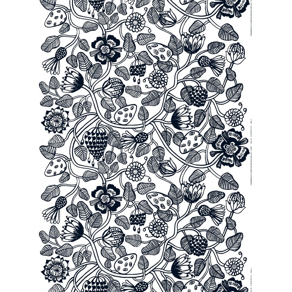 Tissu Marimekko Tiara noir et blanc Tissu Marimekko Tiara noir et blanc